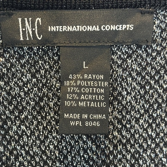 INC Black Silver Shark Bite Tunic Knit Sweater Geometric Print Holiday Large - Picture 8 of 12